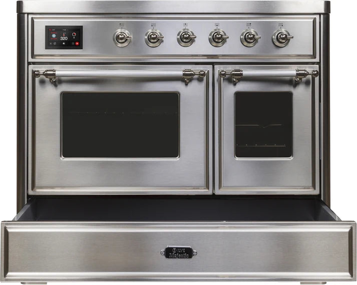 Ilve UMDI10NS3SSC 40 in Majestic II Induction Range, 6 Elements, Double Oven, Stainless Steel, Chrome