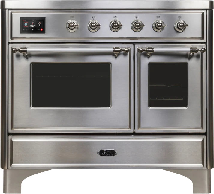 Ilve UMDI10NS3SSC 40 in Majestic II Induction Range, 6 Elements, Double Oven, Stainless Steel, Chrome