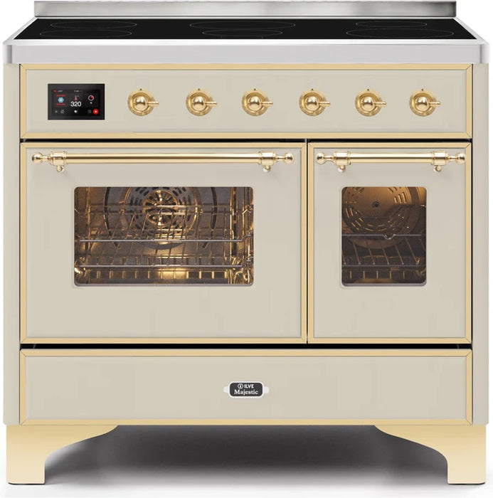 Ilve UMDI10NS3AWG 40 in Majestic II Induction Range, Double Oven, Antique White, Brass