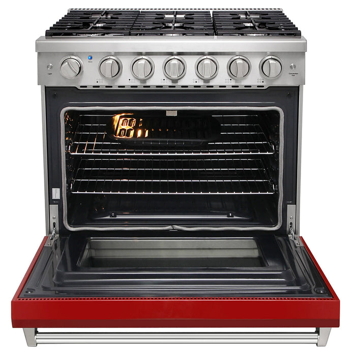 Kostch KOS-36RG03MLP-R 36" Freestanding LP Gas Range with 6 Burners, Convection Oven – Red