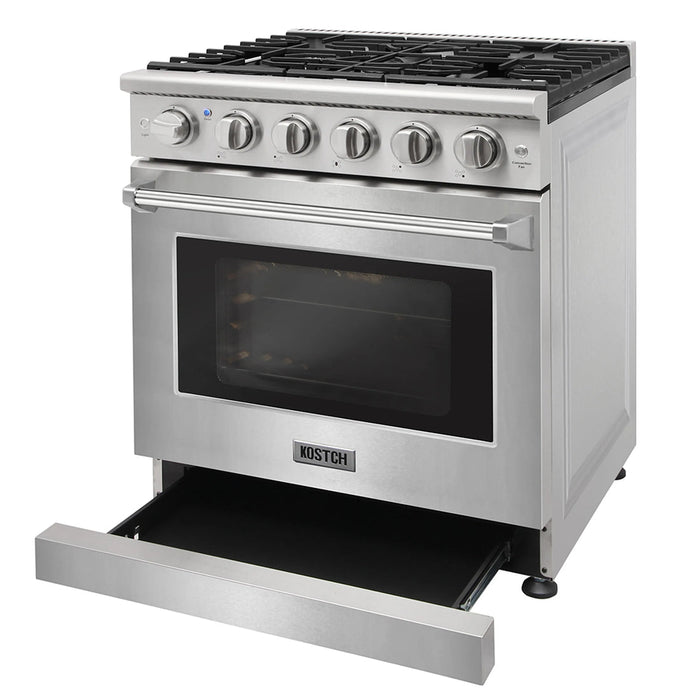 Kostch KOS-30RG03MLP-S 30" Freestanding LP Gas Range with 5 Burners, Convection Oven – Stainless Steel
