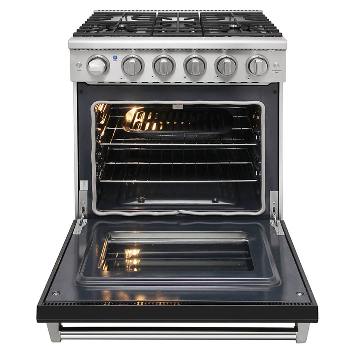 Kostch KOS-30RG03MLP-B 30" Freestanding LP Gas Range with 5 Burners, Convection Oven – Black