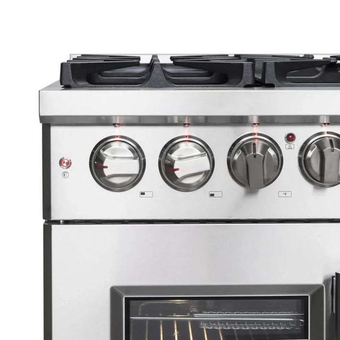 Forno Massimo FFSGS6325-36 36" Stainless Steel French Door Dual Fuel Range, 6 Sealed Burners, 5.36 cu. ft. True Convection Oven
