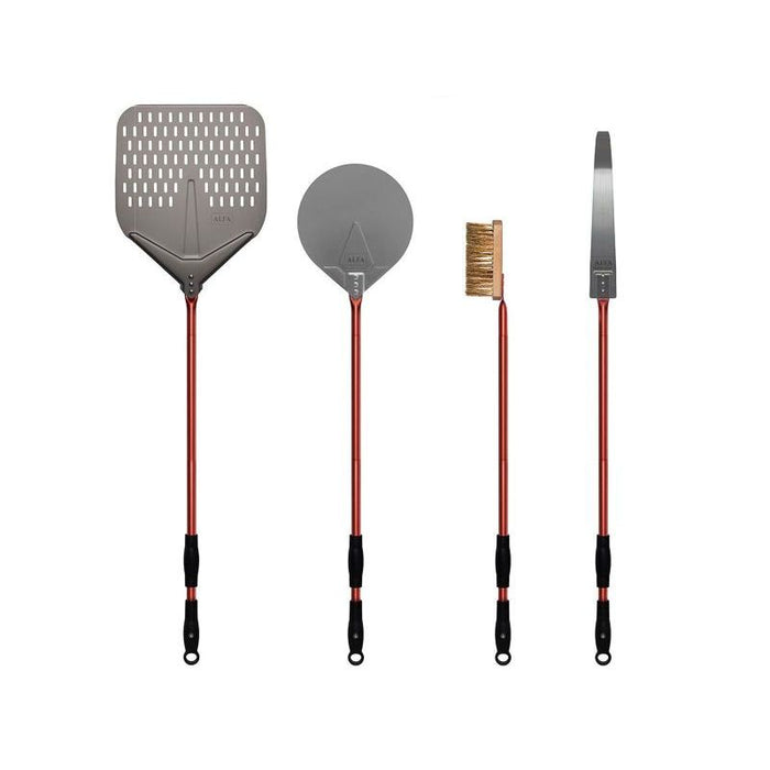 Alfa AC-4PSET36RD 36" 4-Piece Pizza Peel Set – Red | Aluminum & Wood Pizza Oven Tool Kit
