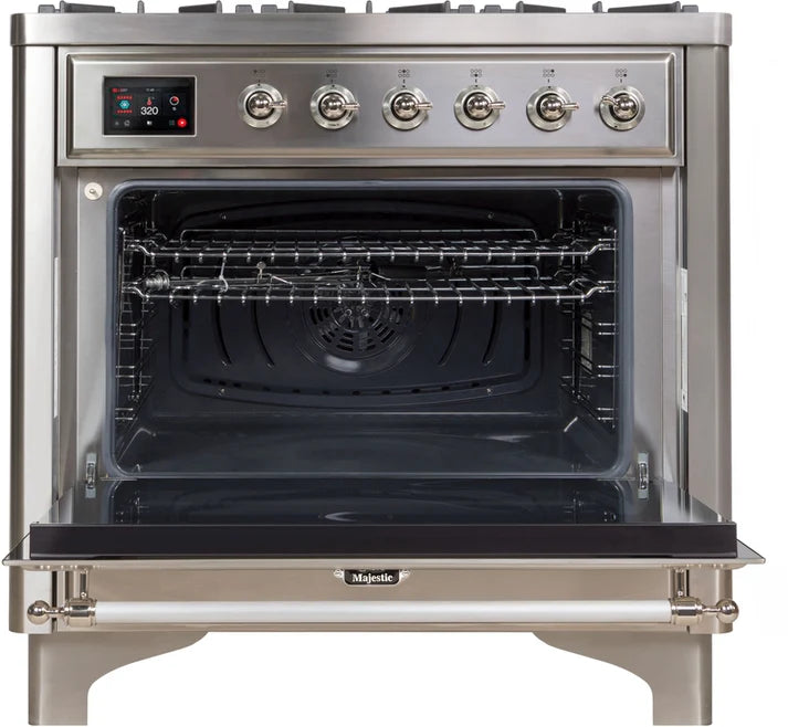 Ilve Majestic II 36" Dual Fuel Range UM09FDNS3SSC Stainless Steel with 6 Burners & Griddle