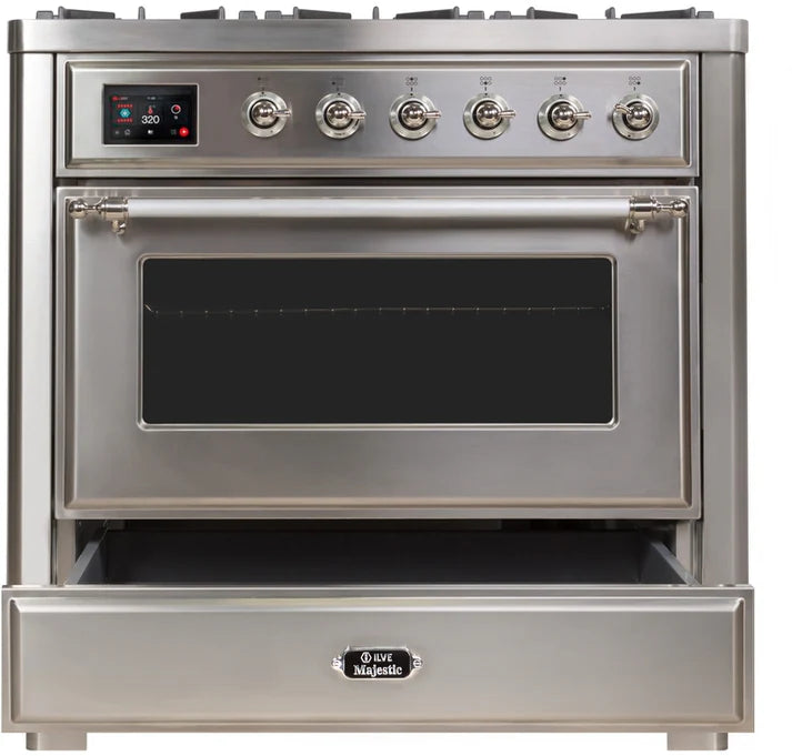 Ilve Majestic II 36" Dual Fuel Range UM09FDNS3SSC Stainless Steel with 6 Burners & Griddle