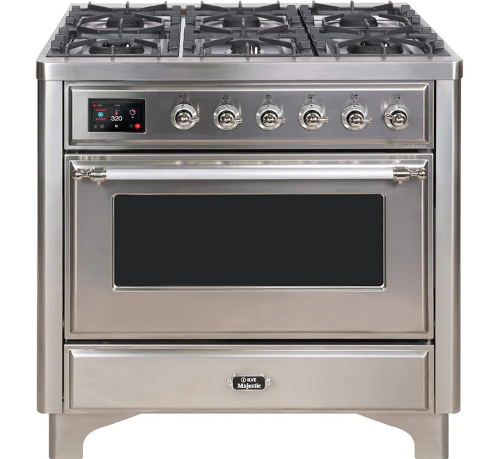 Ilve Majestic II 36" Dual Fuel Range UM09FDNS3SSC Stainless Steel with 6 Burners & Griddle