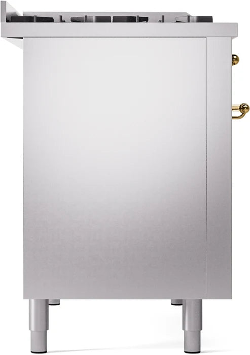 Ilve UP48FNMPSSGLP 48 in Nostalgie II Dual Fuel Range, 8 Burners, Griddle, Double Oven, Stainless Steel, Brass, LP Gas