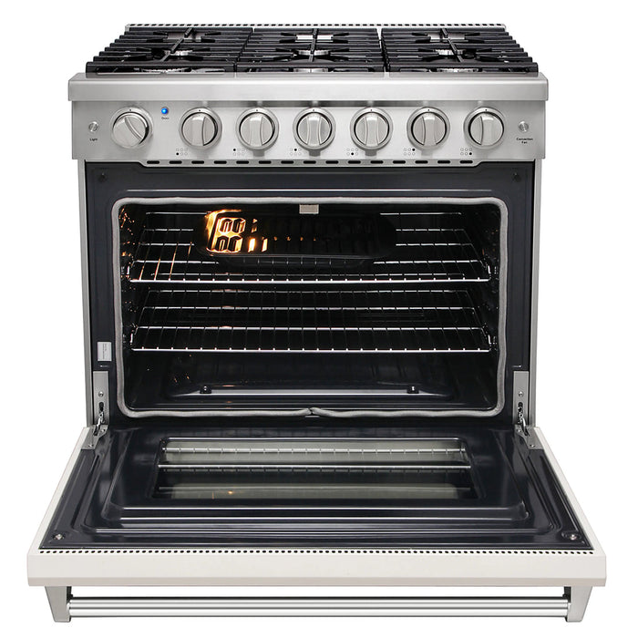 Kostch KOS-36RG03MLP-W 36" Freestanding LP Gas Range with 6 Burners, Convection Oven – White