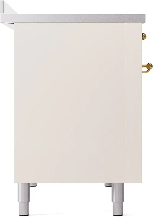 Ilve UPI486NMPAWG 48 in Nostalgie II Induction Range, 6 Elements, Double Oven, Antique White, Brass