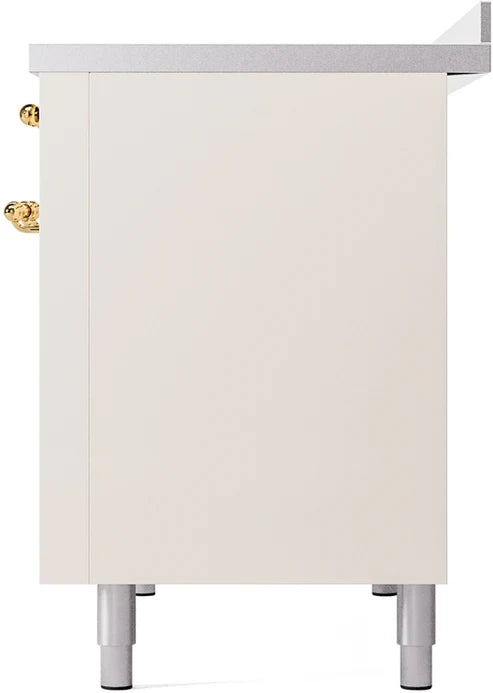 Ilve UPI486NMPAWG 48 in Nostalgie II Induction Range, 6 Elements, Double Oven, Antique White, Brass