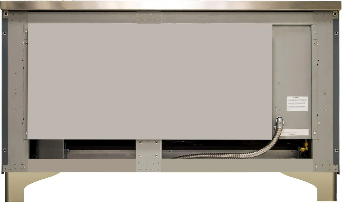 Ilve UM15FDNS3BGG 60 in Majestic II Dual Fuel Range, 9 Burner Griddle, Double Oven, Blue Grey, Brass