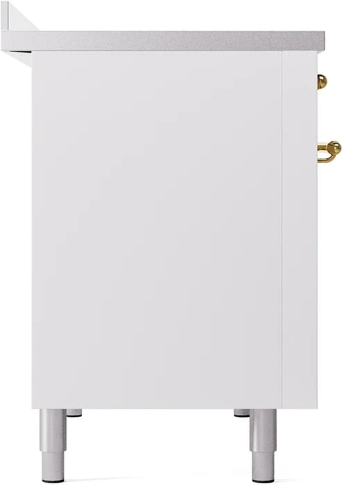 Ilve UPI486NMPWHG 48 in Nostalgie II Induction Range, 6 Elements, Double Oven, White, Brass