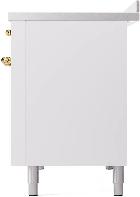 Ilve UPI486NMPWHG 48 in Nostalgie II Induction Range, 6 Elements, Double Oven, White, Brass