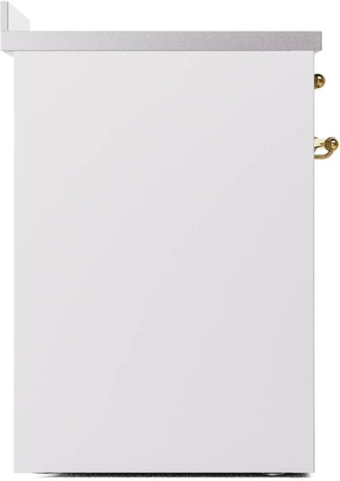 Ilve UPI304NMPWHG 30 in Nostalgie II Induction Range, 4 Elements, Triple Glass Door, White, Brass