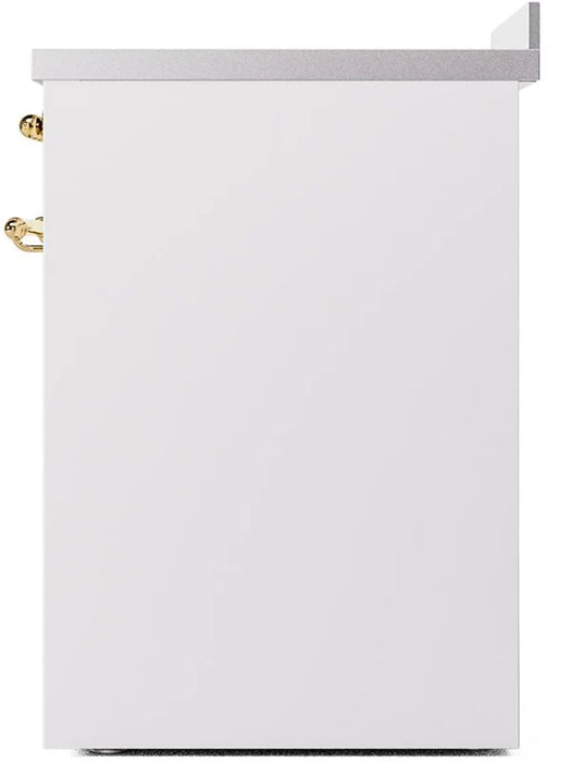 Ilve UPI304NMPWHG 30 in Nostalgie II Induction Range, 4 Elements, Triple Glass Door, White, Brass