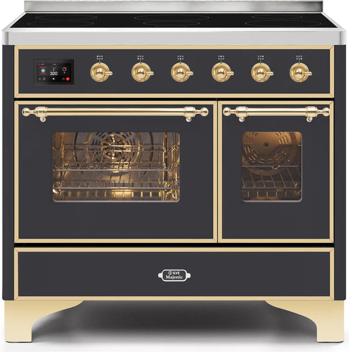 Ilve UMDI10NS3MGG 40 in Majestic II Induction Range, 6 Elements, Double Oven, Graphite Matte, Brass