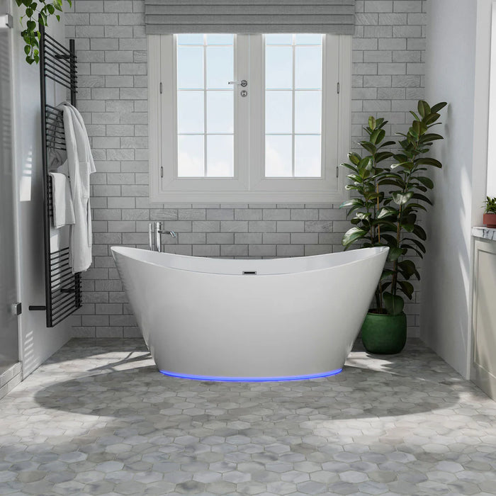 Empava 59" Freestanding Acrylic Soaking Bathtub with LED Chromatherapy Lights – EMPV‑59FT1518LED