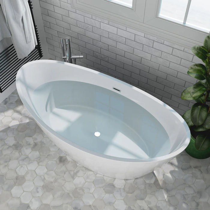 Empava 59" Freestanding Acrylic Soaking Bathtub with Center Drain – EMPV‑59FT1518