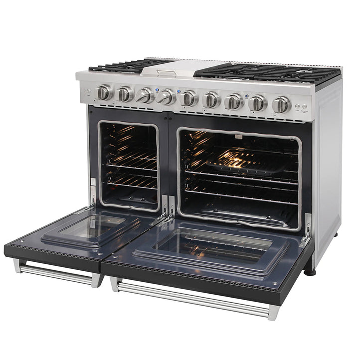 Kostch KOS-48RG03M-B 48" Freestanding Gas Range with 6 Burners, Convection Oven – Black, LP Convertible