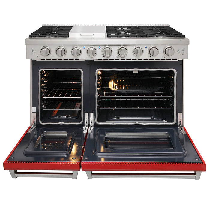 Kostch KOS-48RG03MLP-R 48" Freestanding LP Gas Range with 6 Burners, Convection Oven – Red