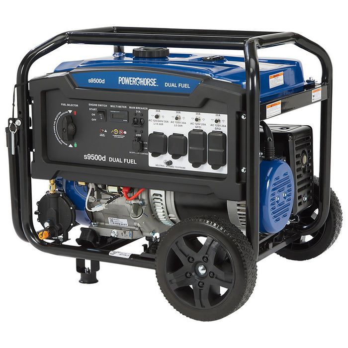 Powerhorse 6075652 Portable Generator 9500 Surge Watts Dual Fuel Gas Propane Electric Start
