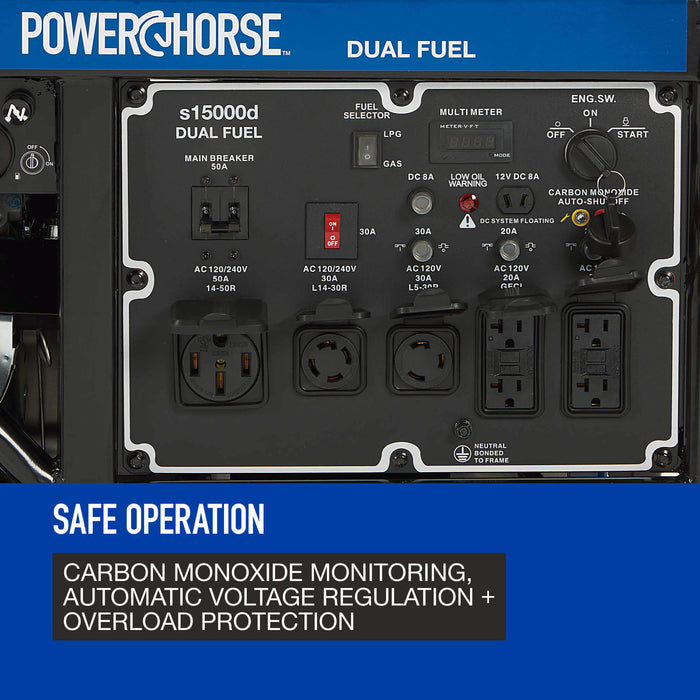 Powerhorse 6075687 Portable Generator 15000 Surge Watts Dual Fuel Gas Propane Electric Start