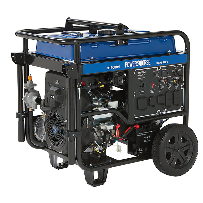Powerhorse 6075687 Portable Generator 15000 Surge Watts Dual Fuel Gas Propane Electric Start