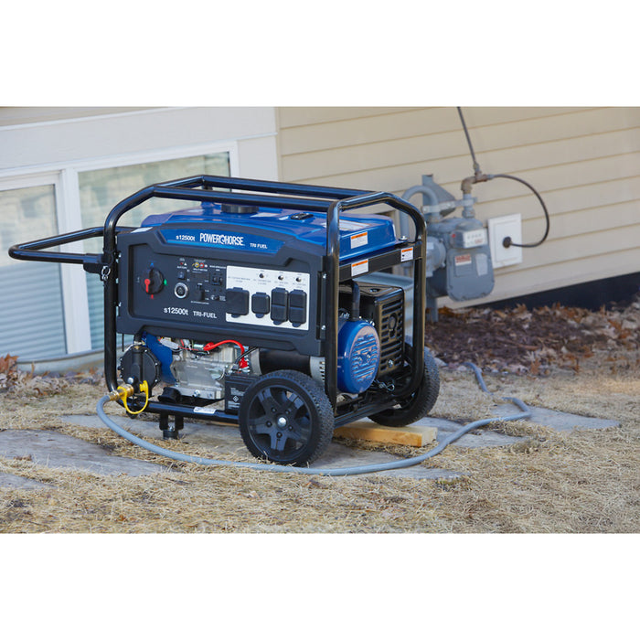 Powerhorse 6075695 Portable Generator 12500 Surge Watts Tri Fuel Gas Propane Natural Gas Electric Start