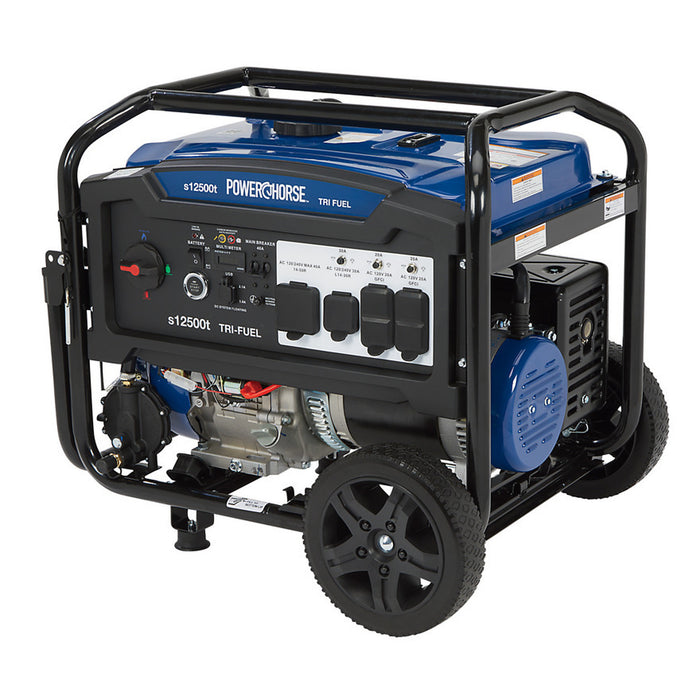 Powerhorse 6075695 Portable Generator 12500 Surge Watts Tri Fuel Gas Propane Natural Gas Electric Start