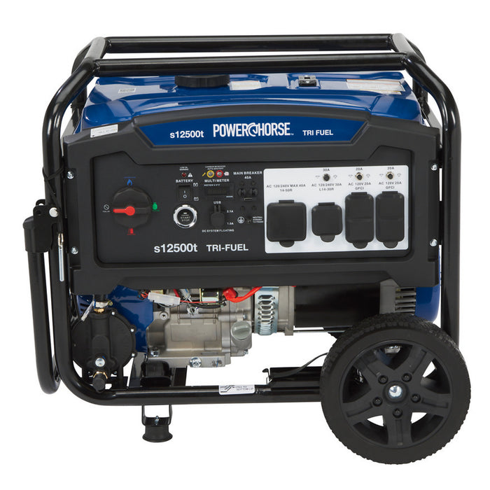 Powerhorse 6075695 Portable Generator 12500 Surge Watts Tri Fuel Gas Propane Natural Gas Electric Start