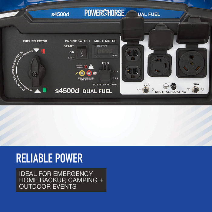 Powerhorse 6075716 Portable Generator 4500 Surge Watts Dual Fuel Gas/Propane Recoil Start