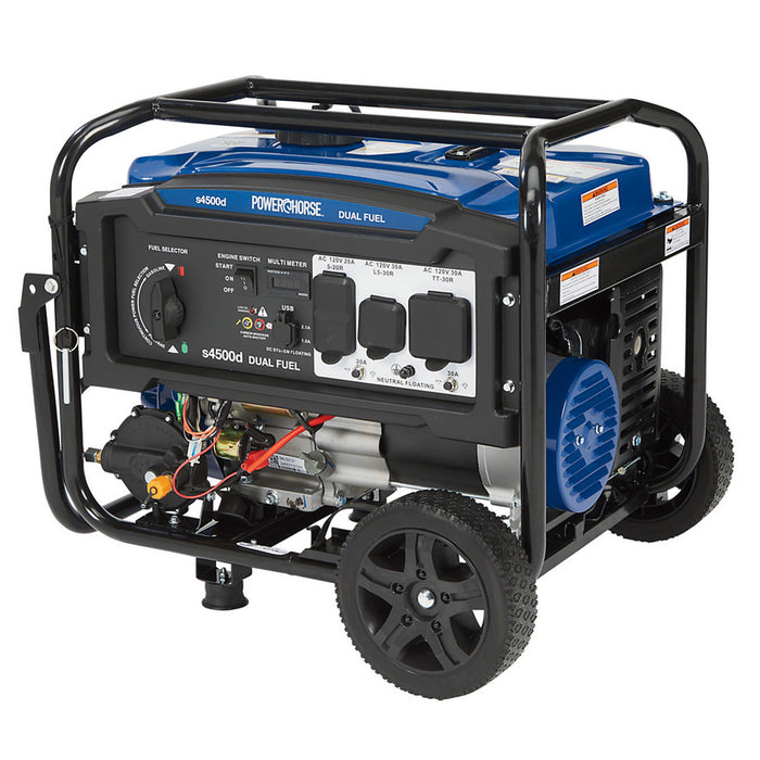 Powerhorse 6075716 Portable Generator 4500 Surge Watts Dual Fuel Gas/Propane Recoil Start