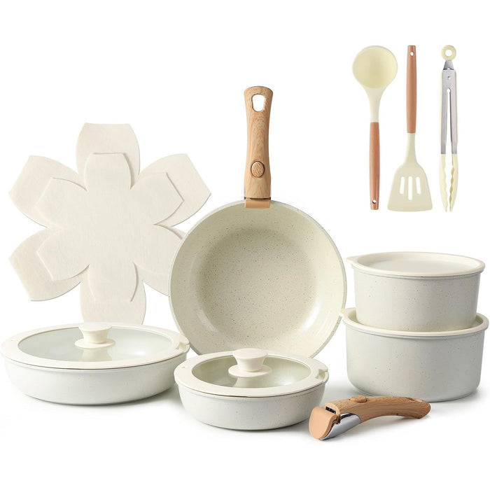 Vero Hardware 15PCS Ceramic Cookware Sets Detachable Handle Pots and Pans Set Non Stick