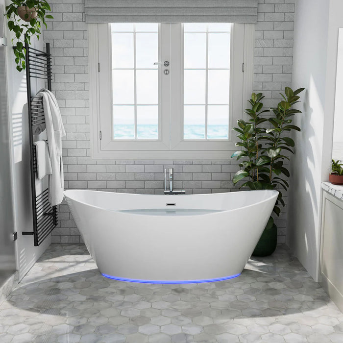 Empava 67" Freestanding Acrylic Soaking Bathtub with LED Chromatherapy Lights – EMPV‑67FT1518LED