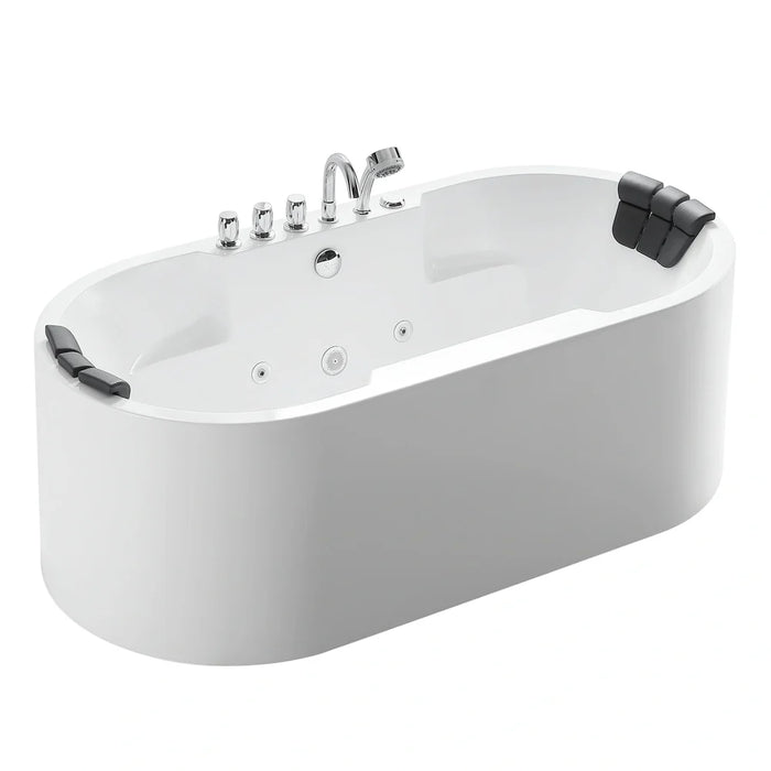 Empava 67" Oval Freestanding Acrylic Whirlpool Bathtub with Hydro-Massage Jets – EMPV-67AIS17