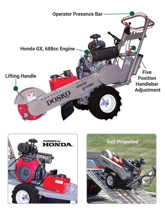 Dosko 691SP-20HE Stump Grinder 20 HP Self-Propelled Gas Powered with Honda GX630 Engine