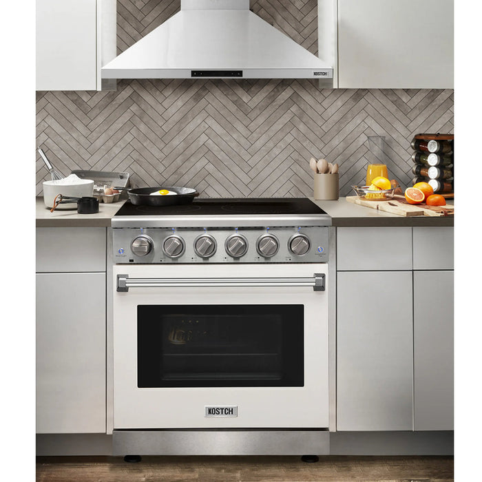 Kostch KOS-30RE06H-W 30" Freestanding Electric Range with Smooth Cooktop, Convection Oven – White