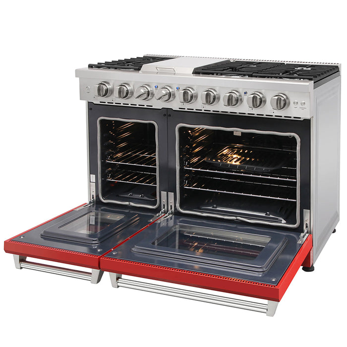 Kostch KOS-48RG03MLP-R 48" Freestanding LP Gas Range with 6 Burners, Convection Oven – Red
