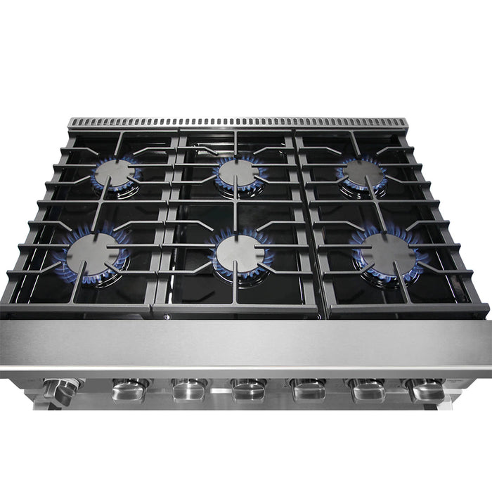 Kostch KOS-36RG03MLP-B 36" Freestanding LP Gas Range with 6 Burners, Convection Oven – Black