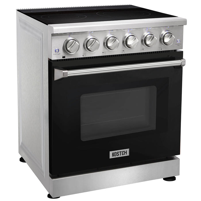 Kostch KOS-30RE06H-B 30" Freestanding Electric Range with Smooth Cooktop, Convection Oven – Black