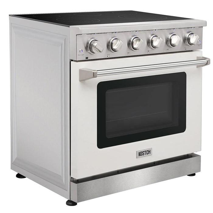 Kostch KOS-36RE06H-W 36" Freestanding Electric Range with Smooth Cooktop, Convection Oven – White