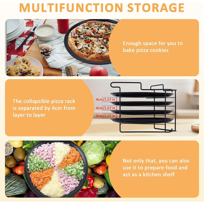 Vero Hardware Folding Pizza Rack Stand – 4-Layer Stainless Steel Baking & Cooling Rack with Non-Stick Pan