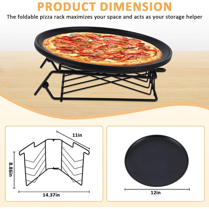 Vero Hardware Folding Pizza Rack Stand – 4-Layer Stainless Steel Baking & Cooling Rack with Non-Stick Pan