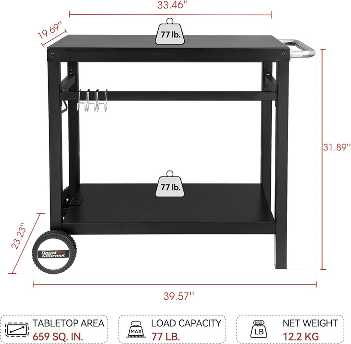 Vero Hardware Dining Cart Table with Double Shelf – Stainless Steel Flattop Grill Cart (Black)