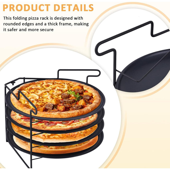 Vero Hardware Folding Pizza Rack Stand – 4-Layer Stainless Steel Baking & Cooling Rack with Non-Stick Pan