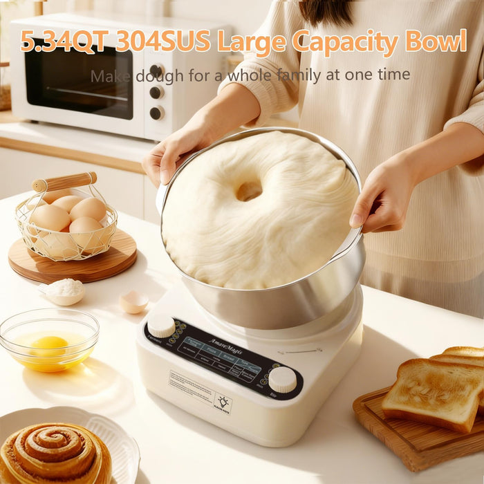 Vero Hardware Electric Dough Maker – 5.34QT Dough Mixer with Ferment Function, Stainless Steel Bowl