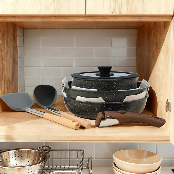 Vero Hardware 15PCS Ceramic Cookware Sets Detachable Handle Pots and Pans Set Non Stick