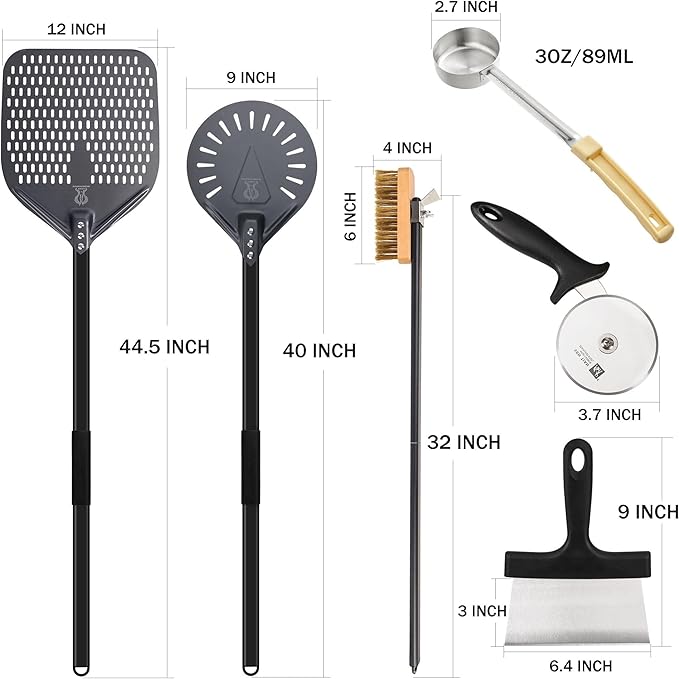 Vero Hardware Commercial Pizza Oven Accessory Kit – 7-Piece Aluminum Pizza Peel & Tool Set for Indoor & Outdoor Pizza Ovens