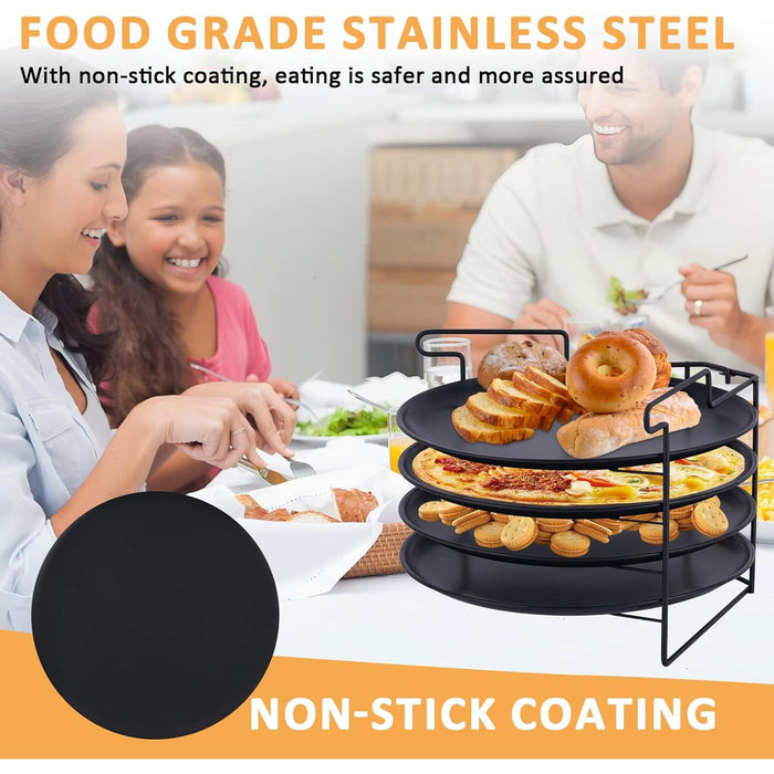 Vero Hardware Folding Pizza Rack Stand – 4-Layer Stainless Steel Baking & Cooling Rack with Non-Stick Pan